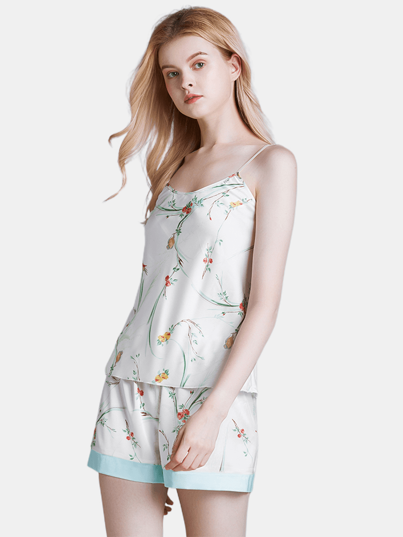 Flora Printed Sling Three-Piece Short Pajama Set with Robe Sleepwear - MRSLM