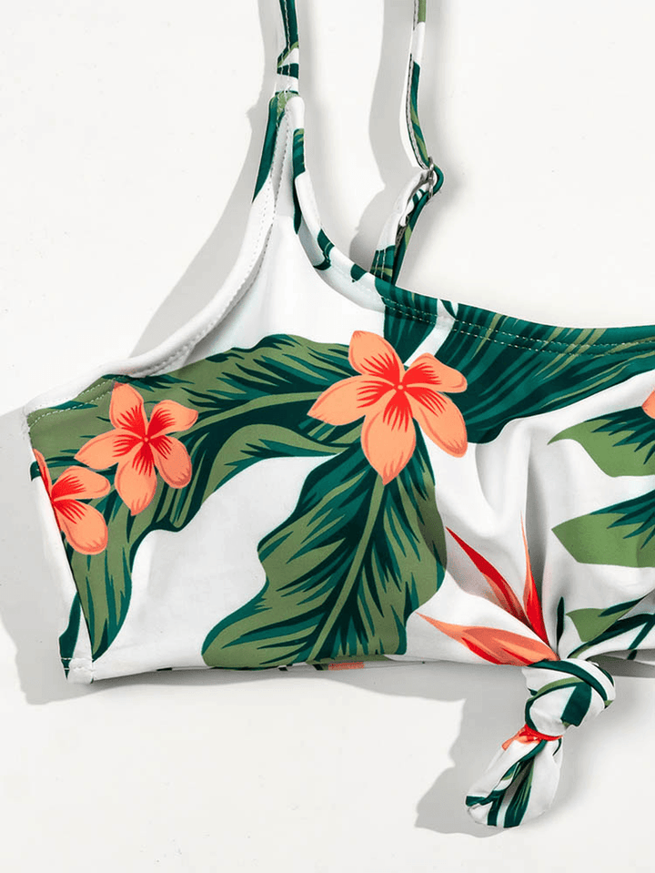 Tropical Print Spaghetti Straps Knotted Hawaii Style Holiday Beach Bikini for Women - MRSLM