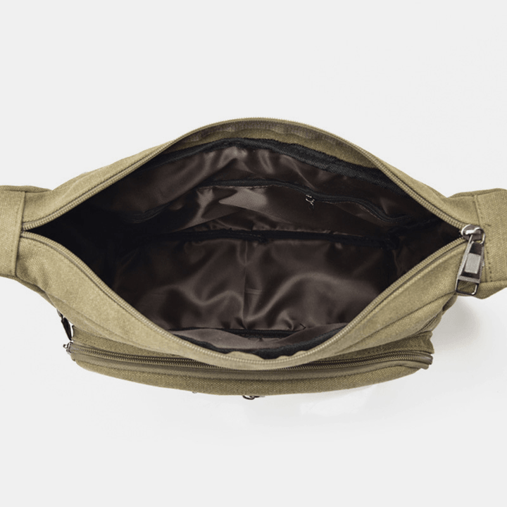 Men Canvas Multi-Layers Large Capacity Casual Solid Color Crossbody Bag Shoulder Bag - MRSLM