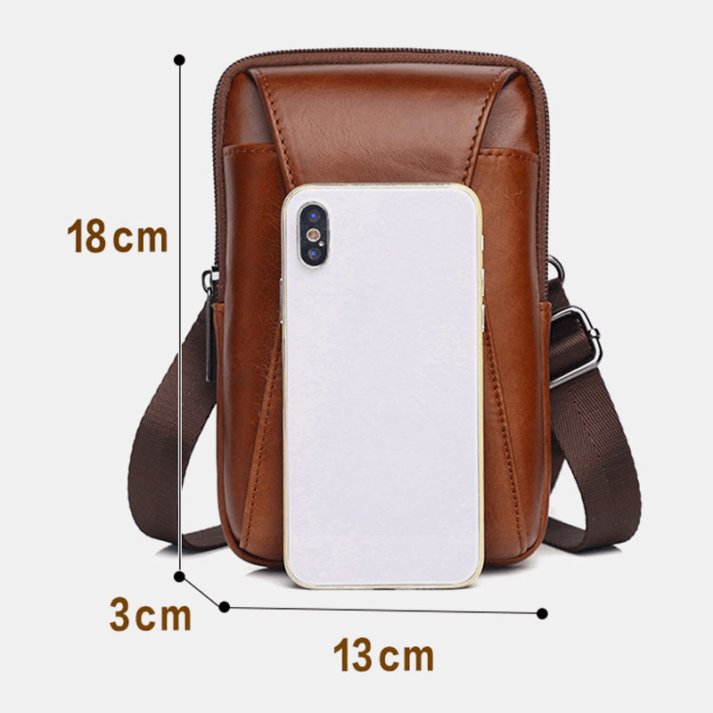 Men Genuine Leather Vintage Multi-Card Slot 6.5 Inch Mini Phone Bag Crossbody Bag Waist Bag Cowhide Bag - MRSLM