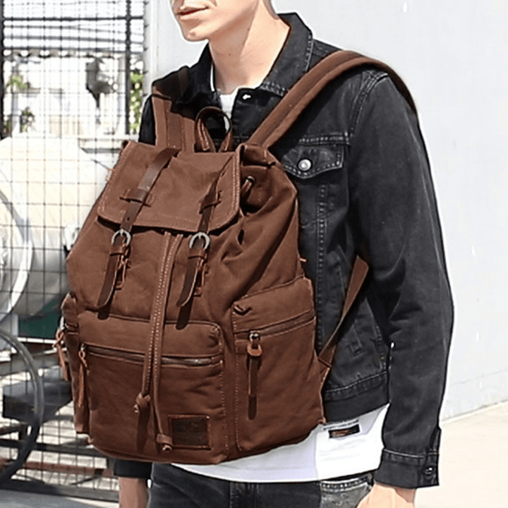 Men Vinatge Canvas Anti-Theft Backpack Student Bag Travel Bag - MRSLM