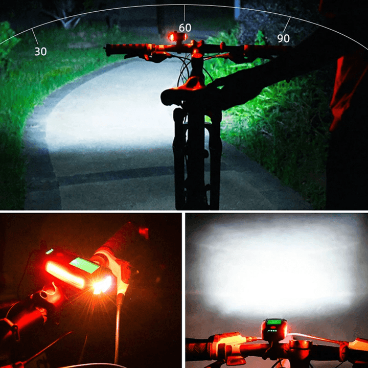 Black BIKIGHT 3-In-1 350LM COB Bike Light + USB Horn Lamp + Speed Meter LCD Screen 5-Modes Waterproof Bicycle Headlight with Horn - MRSLM