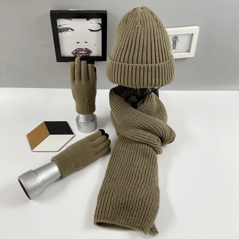 Multi-Piece Knitted Scarf Hat and Gloves Three-Piece Set - MRSLM