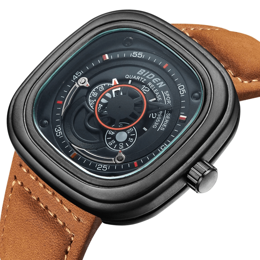 BIDEN 0035 Unique Design Creative Quartz Watch Genuine Leather Band Men Wrist Watch - MRSLM