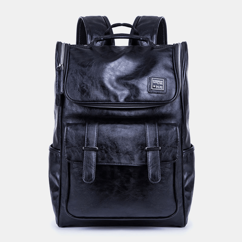 Men PU Leather Fashion Trend Large Capacity 15 Inch Laptop Bag Student School Bag Travel Bag Backpack - MRSLM