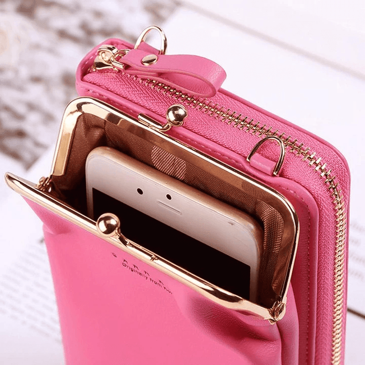 Women 9 Card Slots Phone Bag Solid Crossbody Bag Shoulder Bag - MRSLM