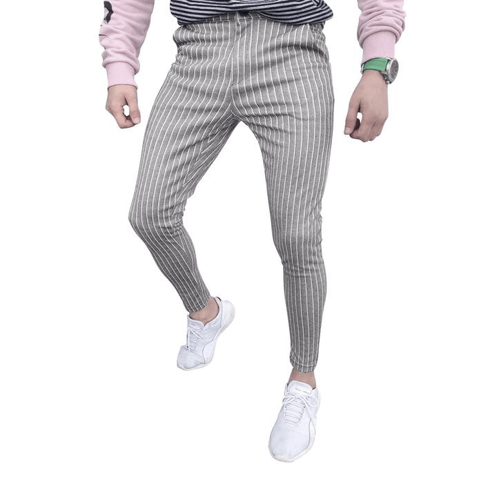 New European Style Striped Stitching Button-Style Slim-Fit Men'S Casual Pants - MRSLM
