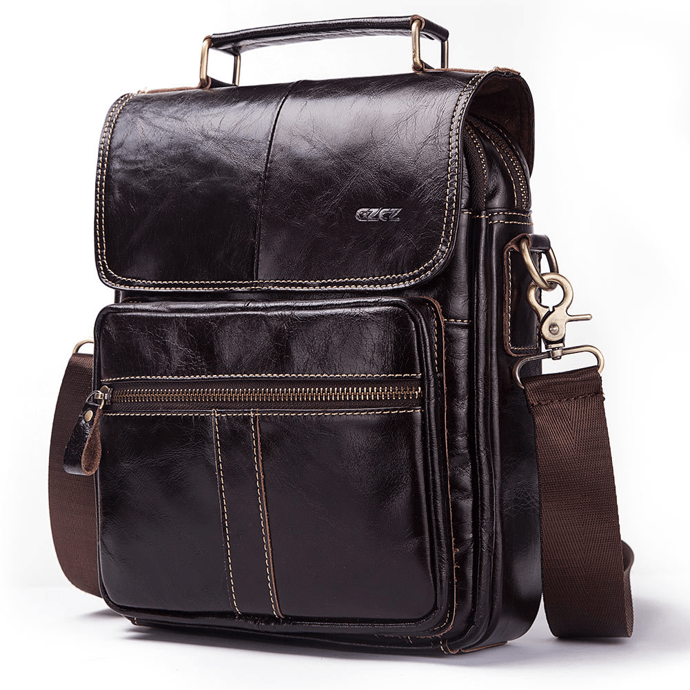 Men Vintage Genuine Leather Shoulder Bag Crossbody Bag Messenger Bag - MRSLM