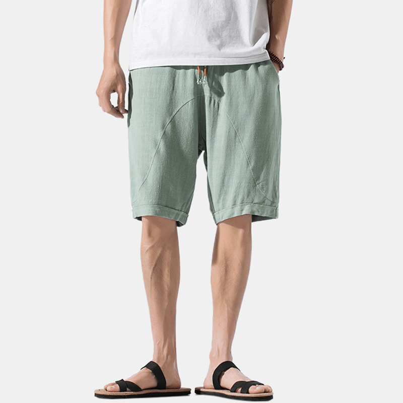 Mens Summer Linen Elastic Waist Loose Breathable Casual Shorts - MRSLM