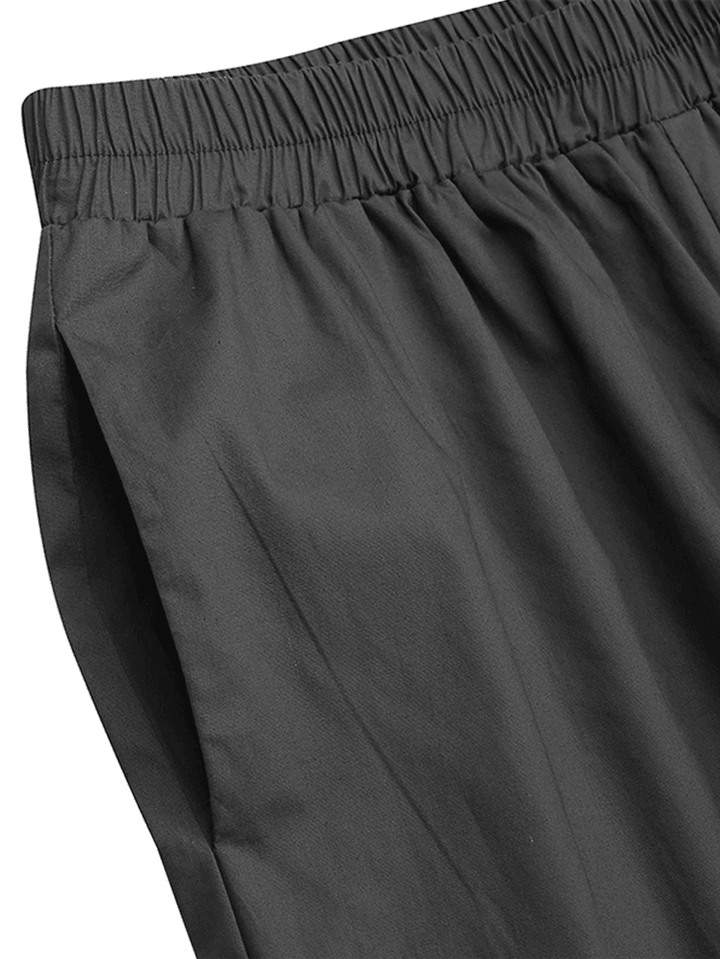 Women Cotton Pocket Elastic Waist Wide Leg Loose Casual Pants - MRSLM
