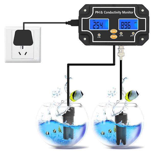 PH/EC-2681 2 in 1 Water Quality Tester Ph/Ec Meter Waterproof Double Display Tester Black EU Plug - MRSLM