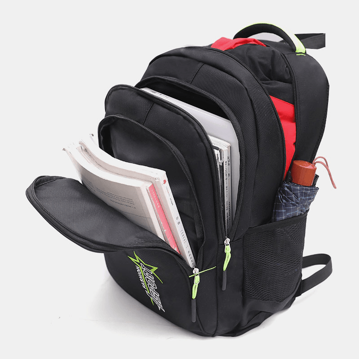 Unisex Nylon Multi-Layers Large Capacity Solid Color School Bag Travel Backpack - MRSLM