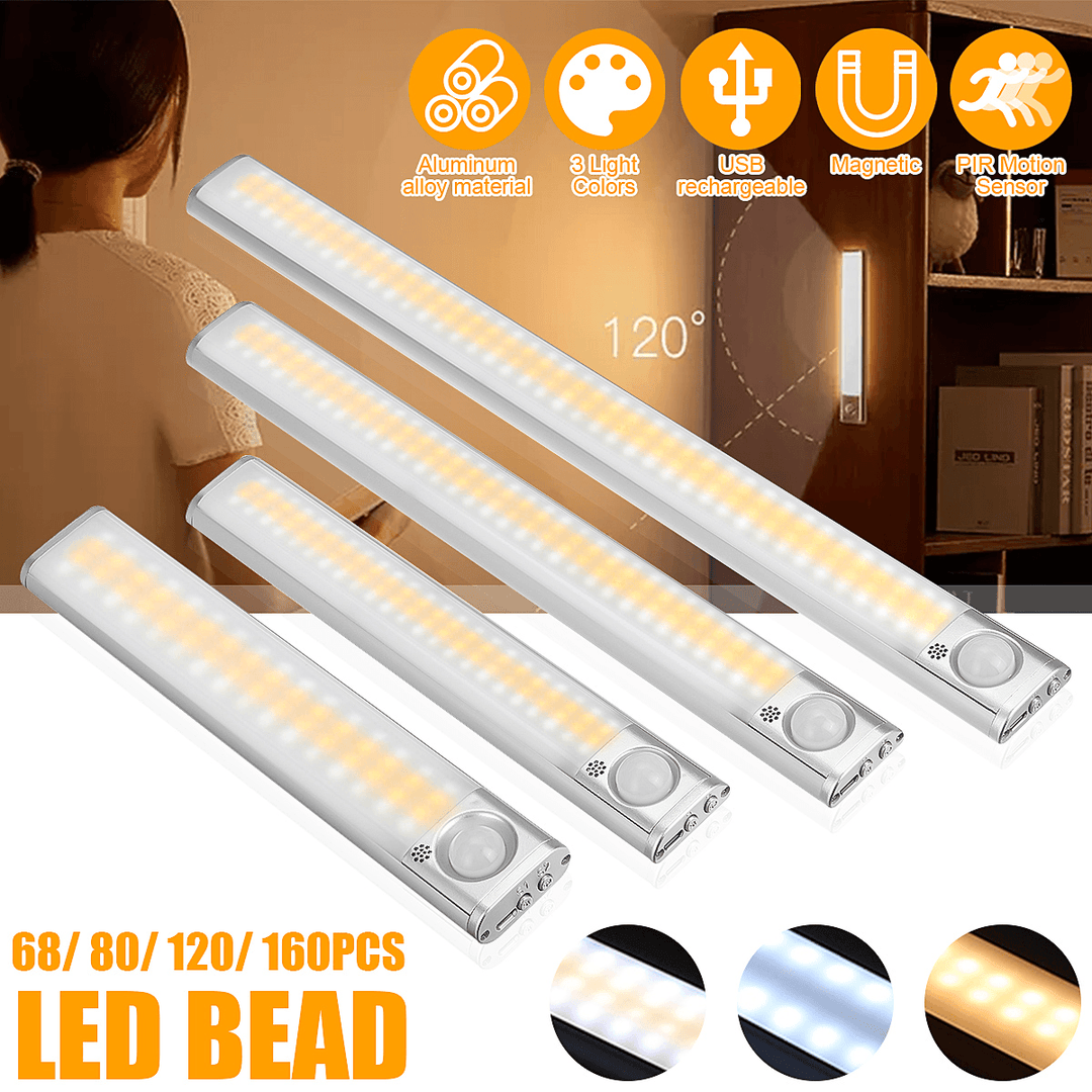 USB Rechargeable Wireless PIR Motion Sensor Night Light Color Adjustable Closet Wall Lamp for Indoor Kitchen Decor - MRSLM