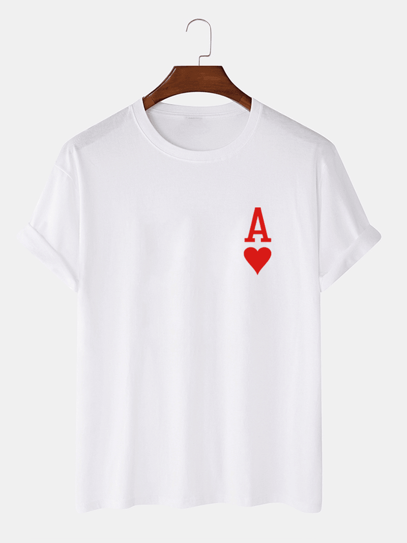 Mens Ace of Hearts Poker Print 100% Cotton Short Sleeve T-Shirts - MRSLM