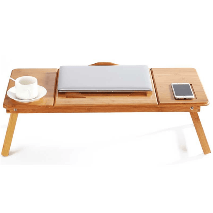 Bamboo Laptop Desk Adjustable Portable Breakfast Serving Bed Tray Multifunctional Table with Tilting Top Storage Drawer - MRSLM