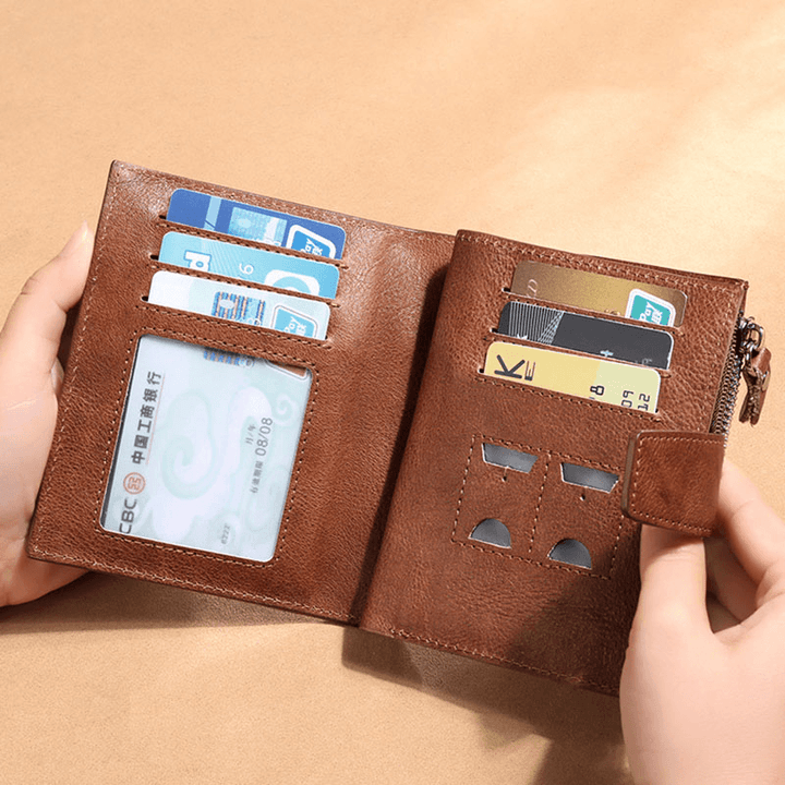 Men Genuine Leather Bifold Rfid-Blocking 18 Card Slot Retro Large Capacity Foldable Card Holder Wallet Coin Purse Driver'S License Wallet - MRSLM