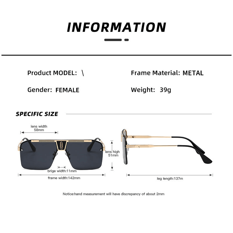 Fashion Large Square Metal Sunglasses - MRSLM