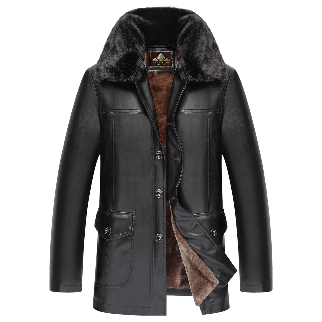 Plush Thickening Mens Leather Coat Windbreaker Jacket - MRSLM