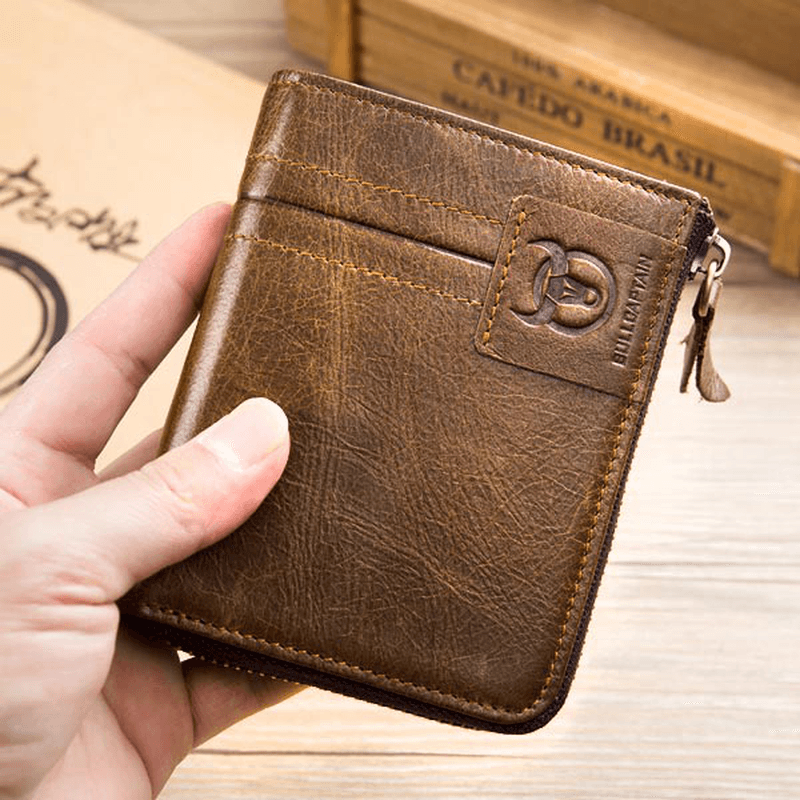 Bullcaptain Leather Wallet Vintage Zipper Card Holder - MRSLM