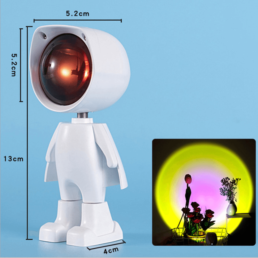 Sunset Projection Lamp Robot 360° Rotatable Sunshine Rainbow Projector Lamp Magic Atmosphere Night Light Stepless Dimming USB Touch Switch Table Lamp for Home Decoration - MRSLM