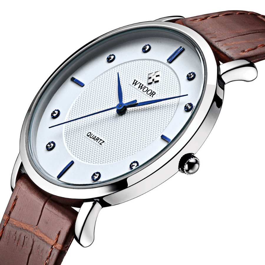 WWOOR 8011 Ultra Thin Casual Style Men Wrist Watch Leather Watch Band Quartz Watches - MRSLM