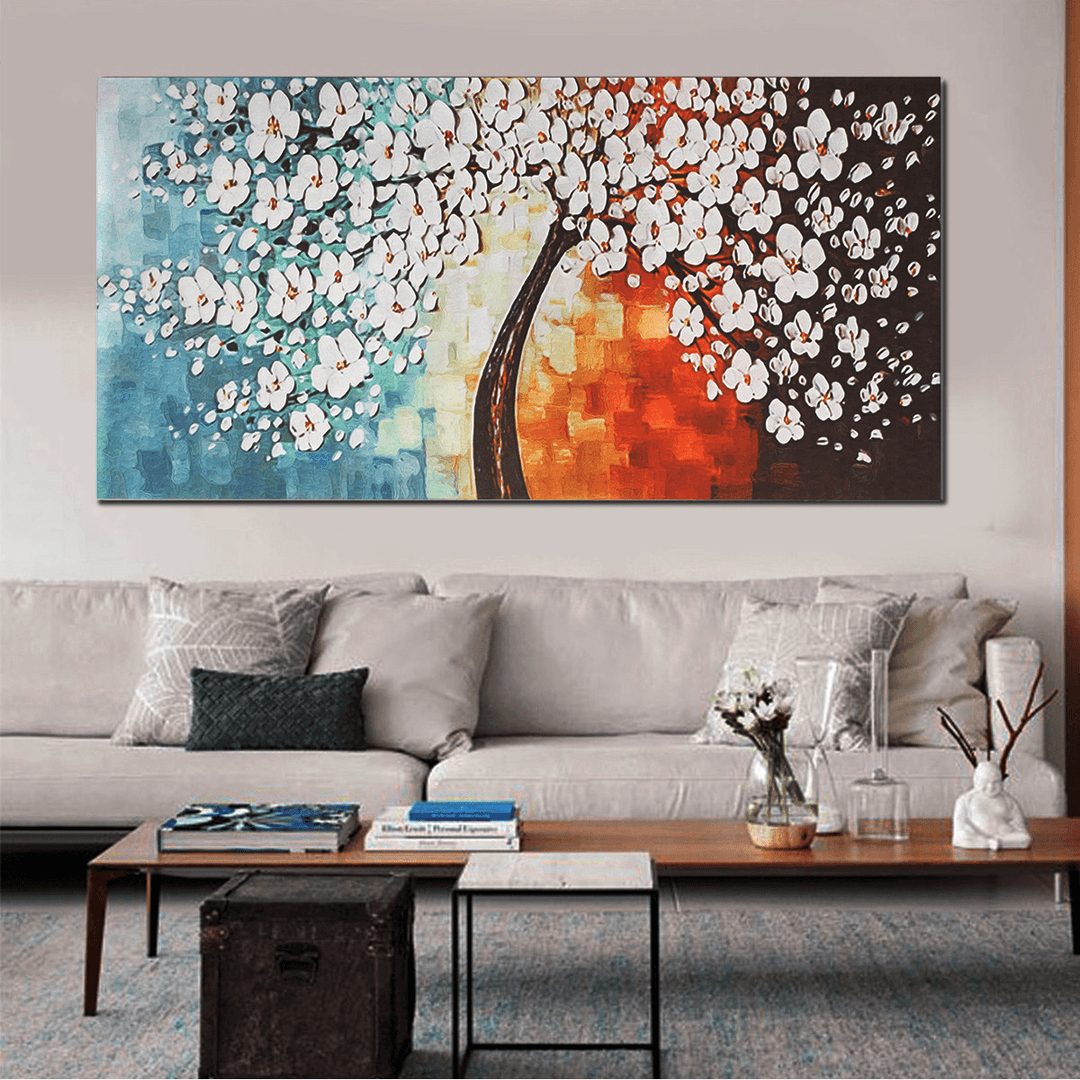 White Plum Flower Tree Oil Paintings Unframed Canvas Print Wall Art Picture Home Decorations - MRSLM