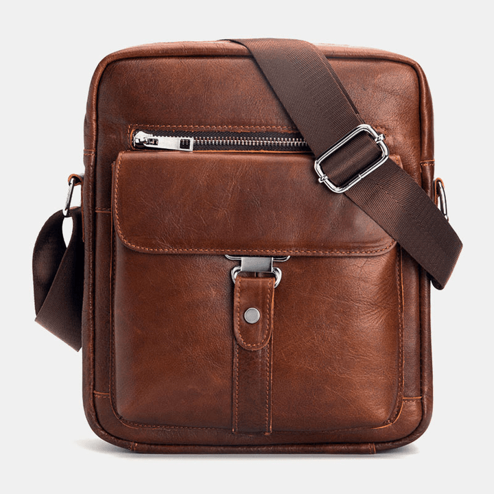 Men Genuine Leather Multifunction Anti-Theft Wear-Resistant Vintage Business Crossbody Bag Shoulder Bag - MRSLM