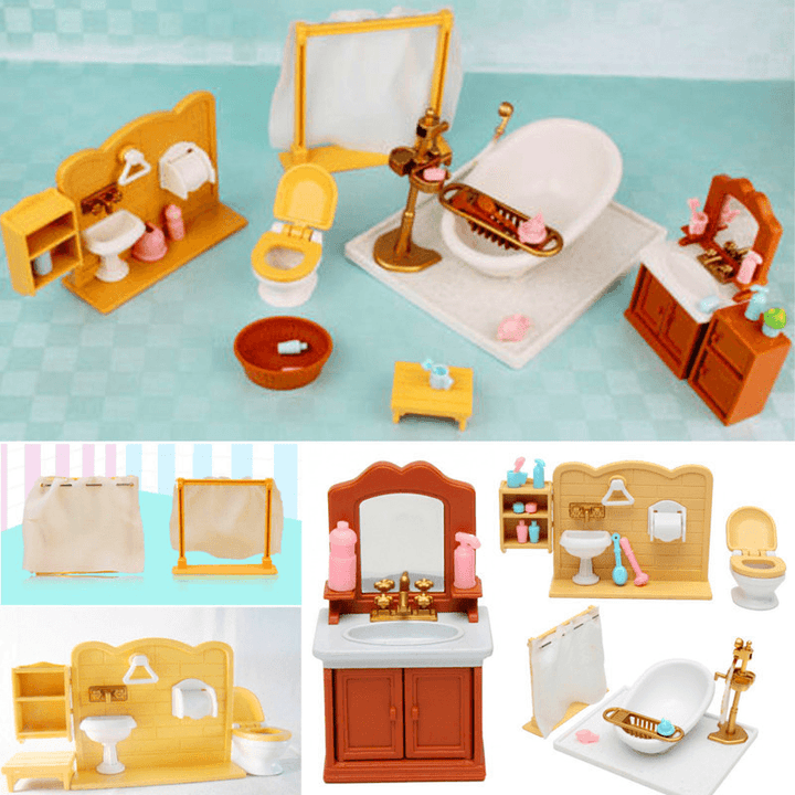 DIY Miniatures Bedroom Bathroom Furniture Sets for Sylvanian Family Dollhouse Accessories Toys Gift - MRSLM