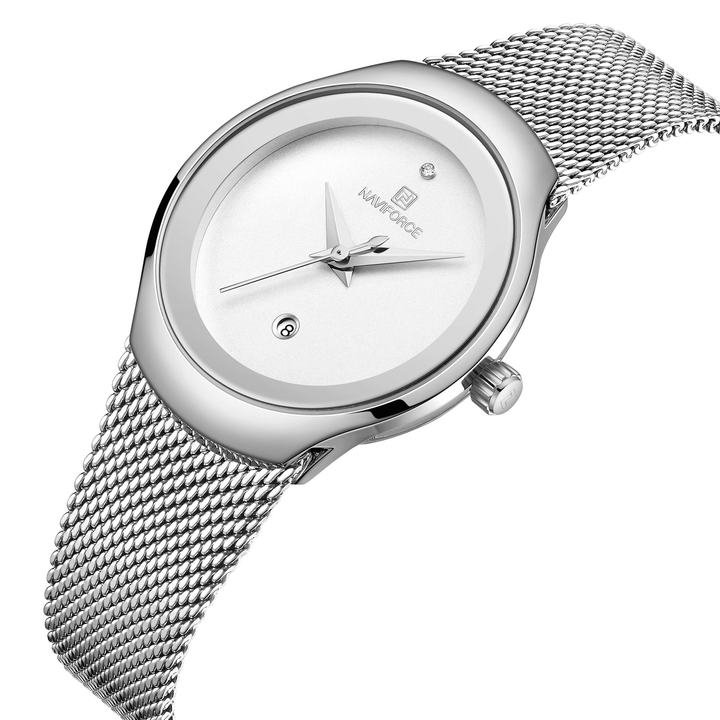 NAVIFORCE NF5004 Waterproof Mesh Steel Ladies Wrist Watch Fashionable Date Display Quartz Watch - MRSLM