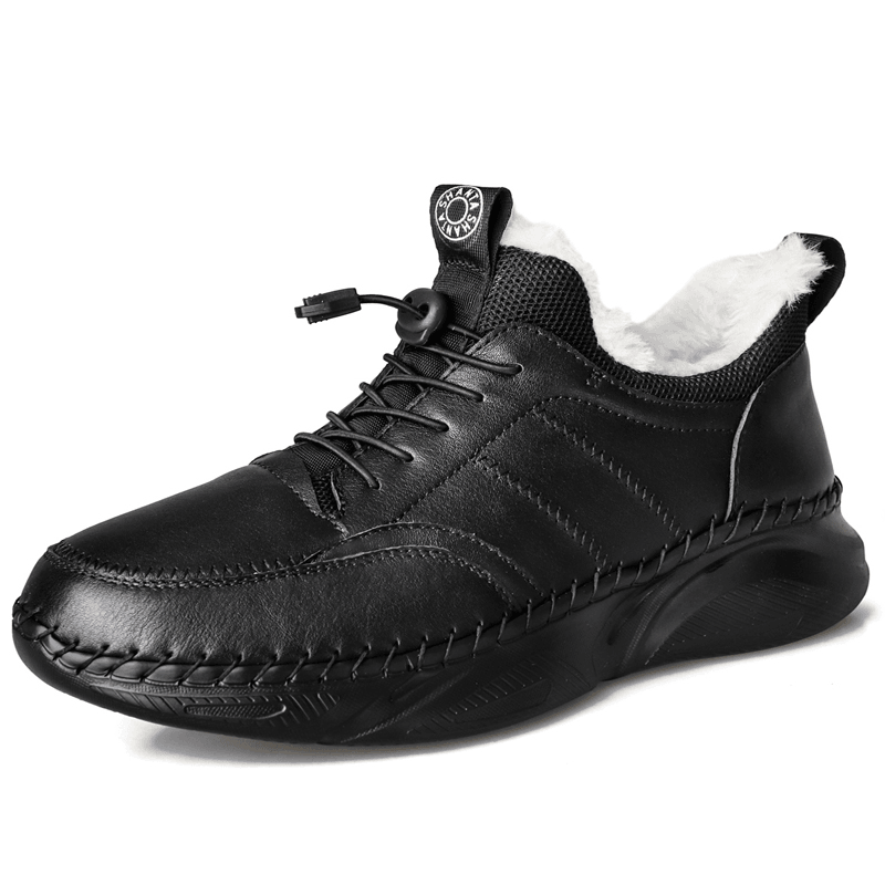 Men Hand Stitching Leather Light Weight Warm Soft Casual Sport Shoes - MRSLM