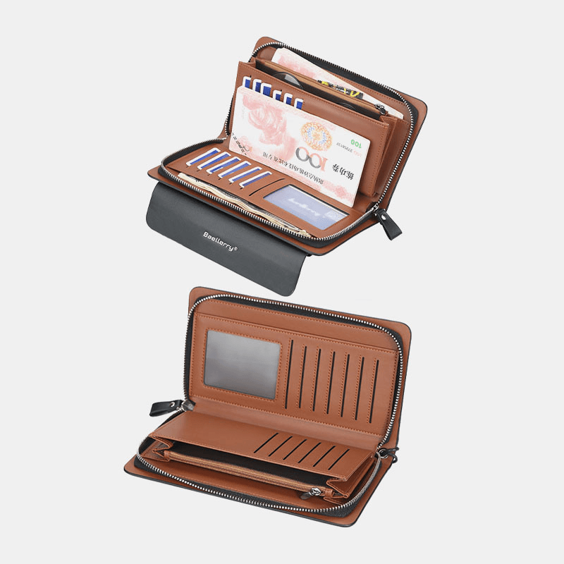 Men PU Leather Large Capacity Multi-Card Slot Casual Carry Handle Clutch Bag Card Holder Wallet - MRSLM