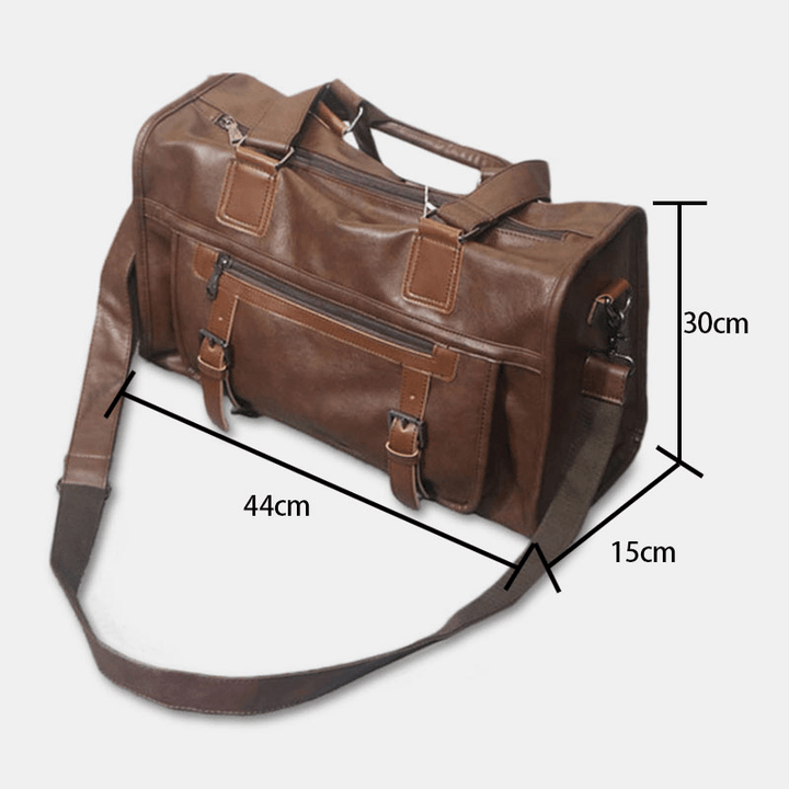 Men Vintage Large Capaciy Wear-Resistant Waterproof Faux Leather Crossbody Bag Handbag - MRSLM