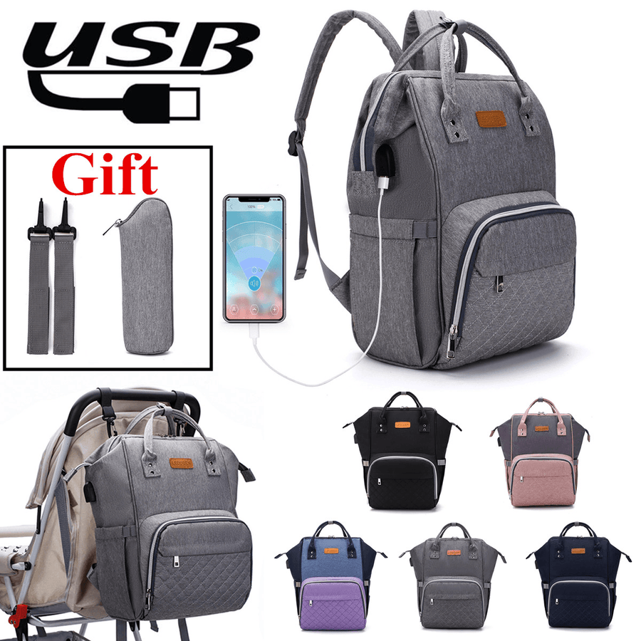 Women Large Capacity Waterproof Mummy Backpack with USB Charging Port for Travel Shopping - MRSLM