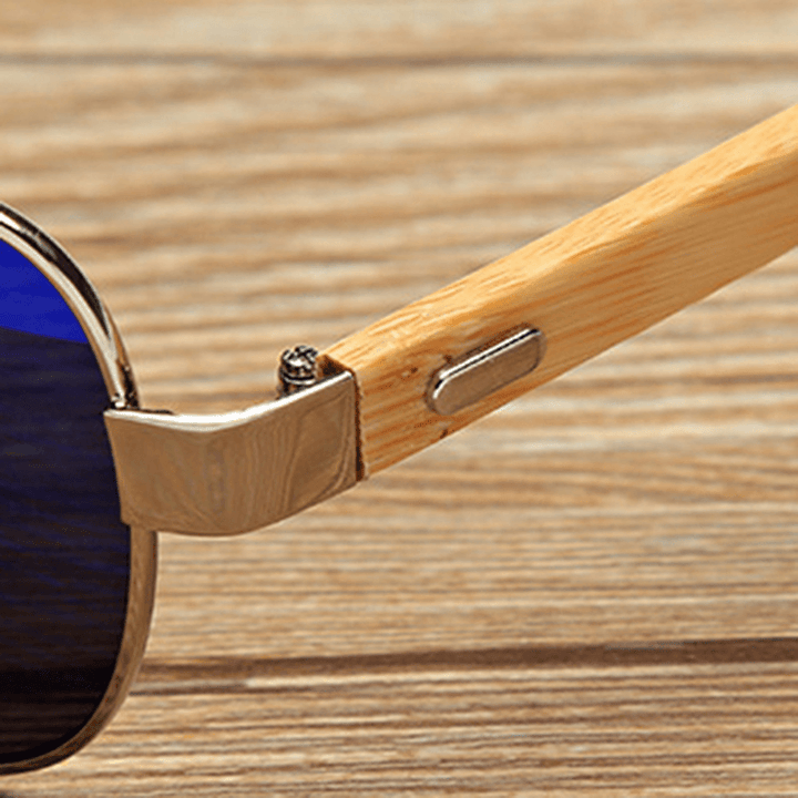 UV400 Bamboo Legs Men Women Sun Glassess Metal Frames Outdooors Colorful Glasses Goggle - MRSLM