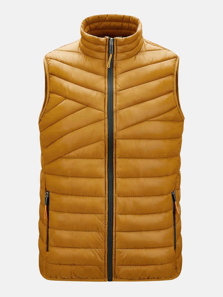 Mens Solid Quilted Zip Front Sleevless Padded Vests with Welt Pocket - MRSLM