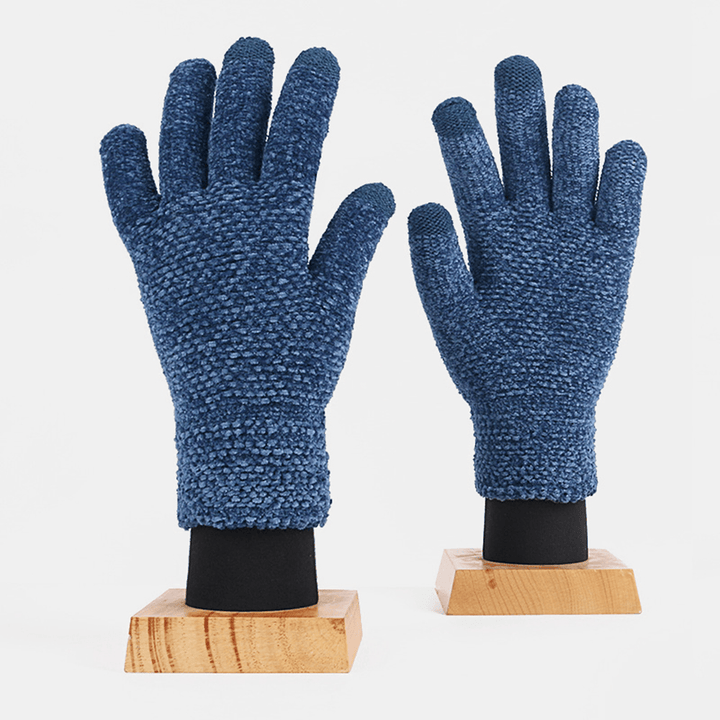Unisex Colored Knitted Three-Finger Touch-Screen Chenille Gloves Winter Outdoor Cool Protection Warm Full-Finger Gloves - MRSLM