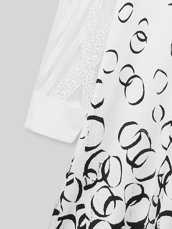 Women Half Button Print Sheer 3/4 Sleeve Elegant Longline Blouses - MRSLM