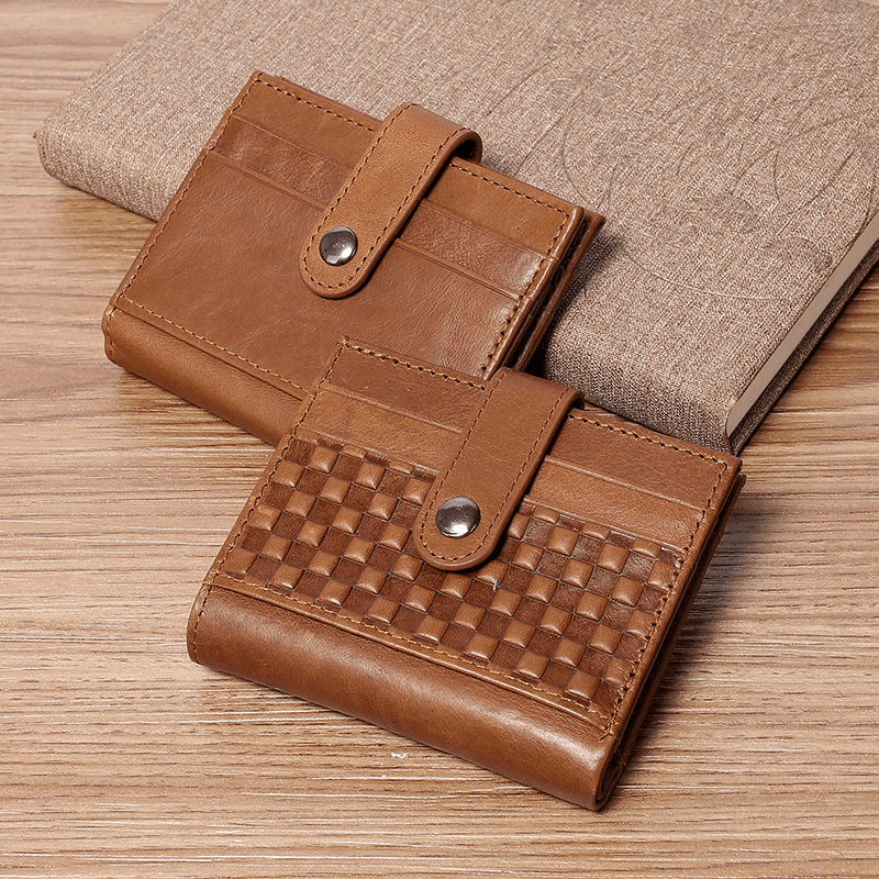 Men Genuine Leather Embossed Retro Business Multi-Slot Leather Card Holder Wallet - MRSLM
