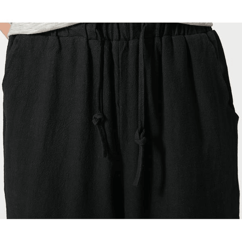 Men'S Summer Loose Cotton Linen Pants Small Feet Thin Breathable Haren Slacks - MRSLM