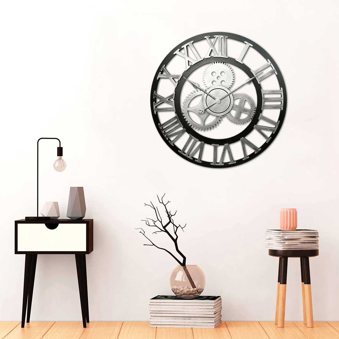 Vintage Handmade Clock Large Gear Wall Clock Rustic Wooden Luxury Art Home Decoration - MRSLM