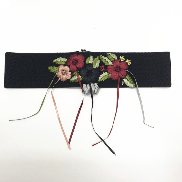Embroidered Ladies Waist Flower-Shaped Decorative Buckle All-Match Single Loop Weaving - MRSLM