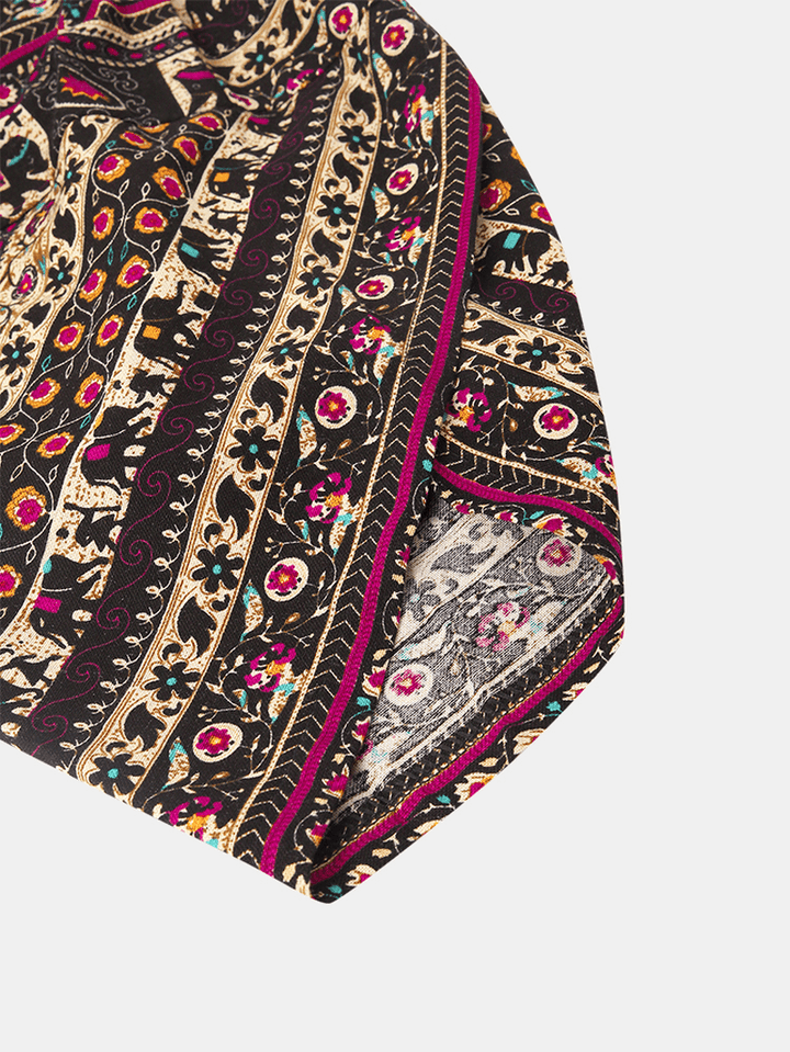 Mens Abstract Print Ethnic Style Pocket Elastic Waist Vintage Pants - MRSLM
