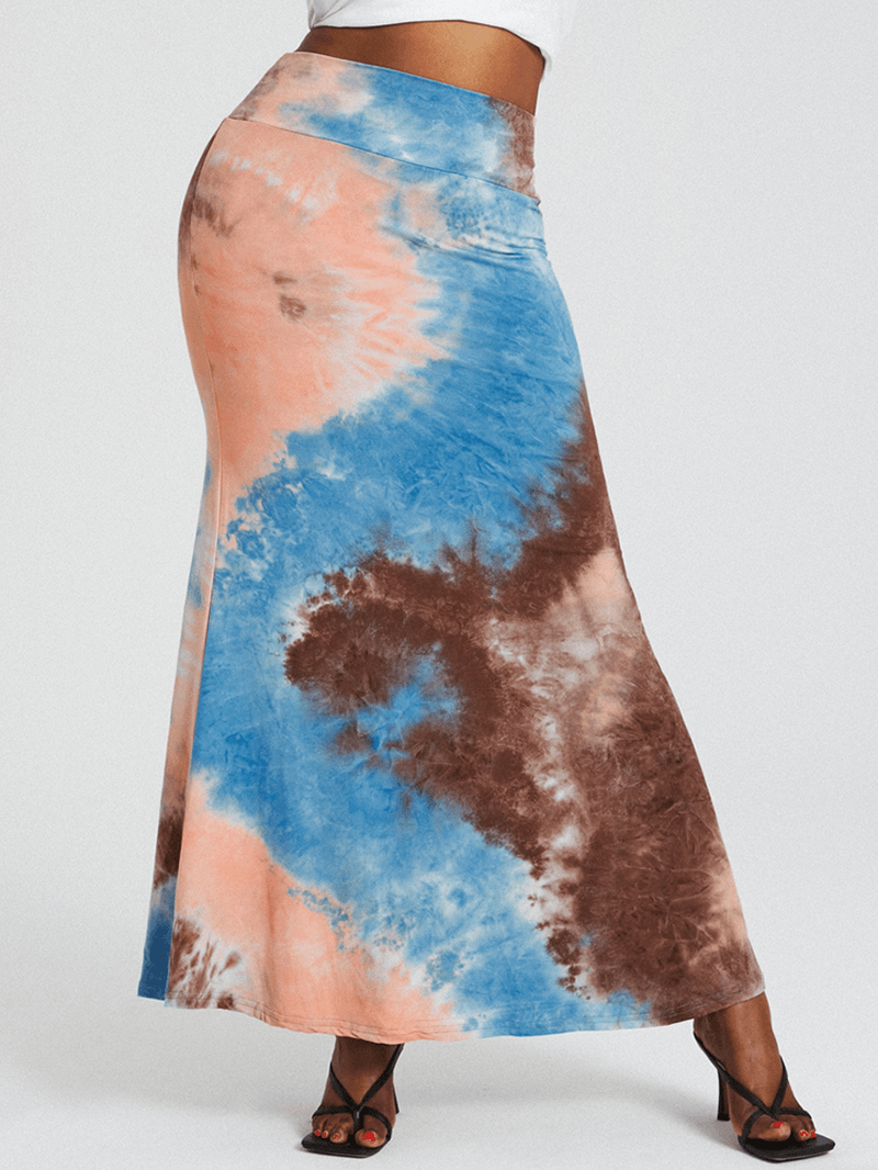 Tie Dye Print High Waist Buttocks Bodycon Long Skirt - MRSLM