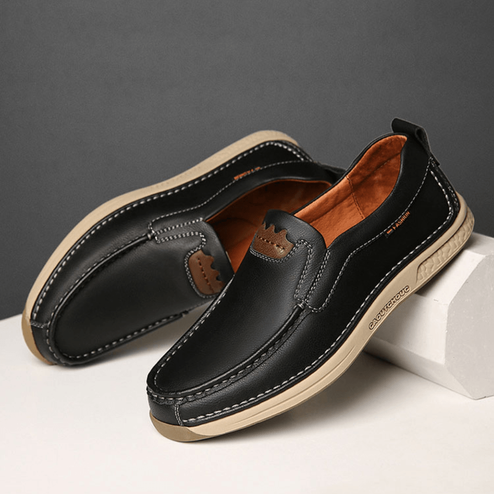 Men Cowhide Leather Breathable Soft Sole Non Slip Comfy Casual Business Shoes - MRSLM