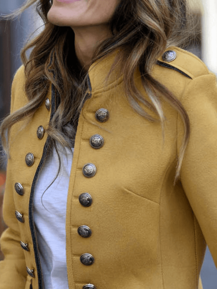 Women Casual Solid Color Button Long Sleeve Jacket - MRSLM