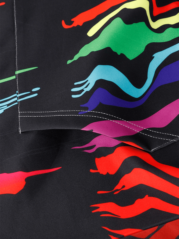Mens Colorful Print Drop Shoulder Drawstring Hoodies with Kangaroo Pocket - MRSLM