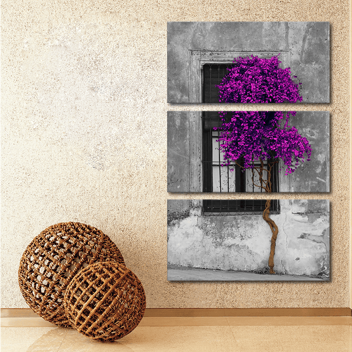 Miico Hand Painted Three Combination Decorative Paintings Purple Tree Wall Art for Home Decoration - MRSLM