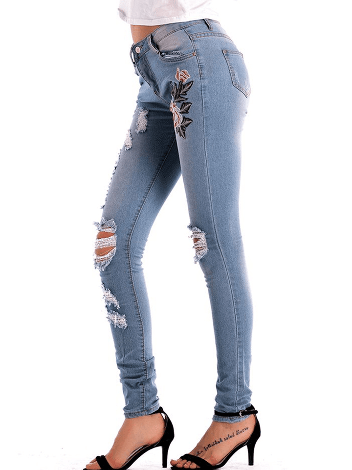 Stretch High Waist Skinny Embroidery Jeans - MRSLM
