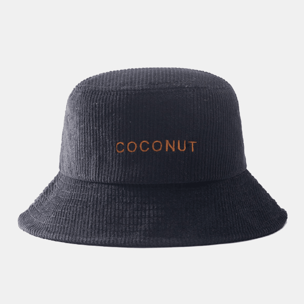 Unisex Corduroy Letter Embroidered Bucket Hat Vintage Wild Short Brim Sunshade Hat - MRSLM