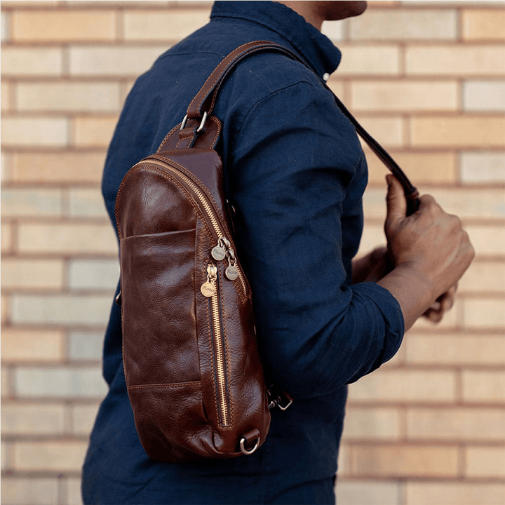 Men PU Leather Anti-Theft Vintage Casual Shoulder Bag Crossbody Bag Chest Bag Sling Bag Hippie Bag - MRSLM
